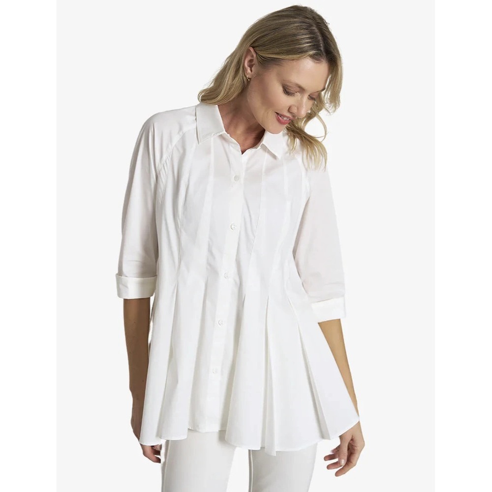 Stella Carakasi Showstopper Shirt White Button up Tunic Blouse Pleated Pocket XS - Picture 1 of 16